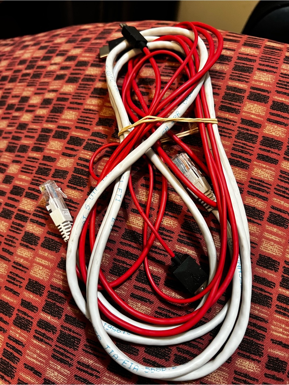 Unbranded Red and White RJ45 Ethernet & USB Cable Bundle